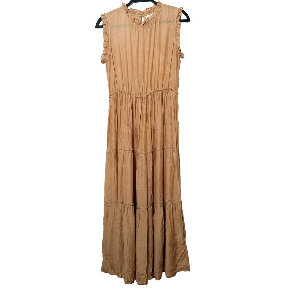 Tuckernuck Guadalupe Women's Sleeveless Cotton Tiered Midi Dress Ruffle Tan S - Picture 2 of 8
